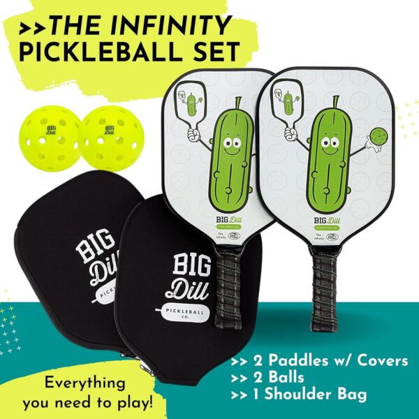 Big Dill Pickleball Paddle Set 2-Pack Pickleball Paddles with Outdoor Pickleball Balls, Paddle Covers & Carry Bag | Pickleball Paddles Set of 2 USAPA Approved