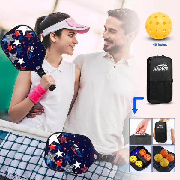 Pickleball Paddles Set of 2，Fiberglass Surface Pickleball Racket with Honeycomb Core, Set Includes 2 Pickleball Rackets，4 Balls ，1 Bag, for Men Women Beginners