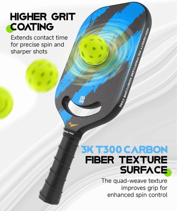 Warping Point Ascent Pickleball Paddle | Carbon Fiber Racket with Aero Throat & Textured Grit Surface | Hexa Polymer Core | USAPA Approved for Swing Speed & Control