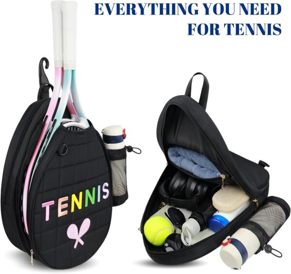 Tennis Bags for Women Girl, Tennis Sling Crossbody Backpack, Water Resistant Tennis Bag for Pickleball, Tennis, Racketball (Black)