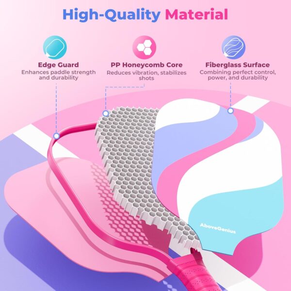 714u2nfxFDL._AC_SL1500_.jpg Pink Pickleball Paddles Set of 2, Cute Lightweight Fiberglass Surface Rackets, 2 Indoor and Outdoor Balls, 1 Carrying Bag, Pickleball Gifts for Women, Beginners