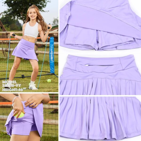 Perfashion Girls Pleated Tennis Skirt Golf Skorts High Waisted Mini Athletic Shorts Pockets 4-13Y