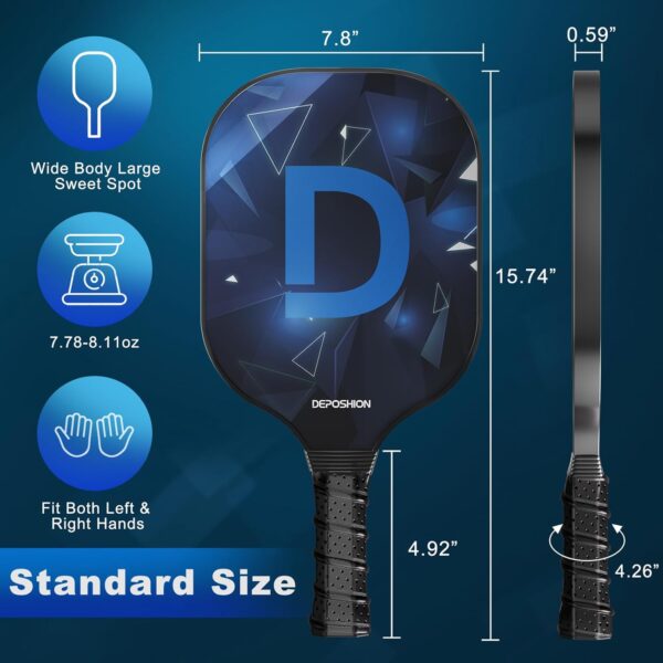 Pickleball Paddles Set of 2, USEPA Approved Fiberglass & Graphite Face - Lightweight Durable Rackets for All Skill Levels, Men/Women, Indoor/Outdoor Play