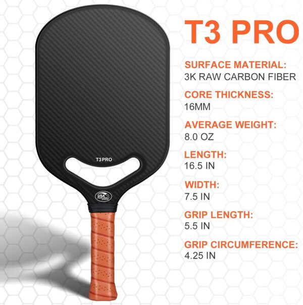 Carbon Fiber Pickleball Paddle with Aero Throat, USAPA Approved Pickleball Racket for Power & Control, Polymer Honeycomb Core, Textured Carbon Grit Surface, Pickle Ball Paddles