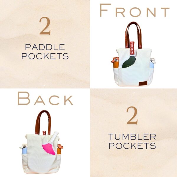 Pickleball Tote Bag for Women with Paddle Cover Pocket and Shoulder Straps | Canvas and Leather Pickle Ball Bags for Women | Sport Duffle Handbag for Rackets