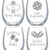 Funny Pickleball Gift Idea - Laser-Etched Design "Set of 4 Pickleball Wine Glasses" - 18oz Pickleball Wine Glass - Perfect Gift for Pickleball Lovers - Gift Boxed