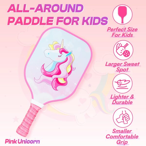 Kids Pickleball Paddles, Cute Pickleball Paddle with Small Grip, Lightweight Pickleball Rackets, Honeycomb Core, Fiberglass Pickleball Paddle Set for Children 4-11 Years Old, Child-Size