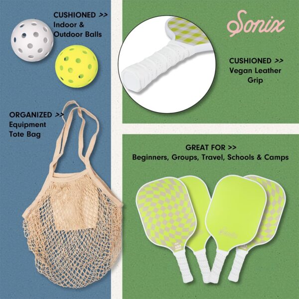 Sonix | Pickleball Paddles Set of 4 | USAPA Approved | Fiberglass Surface Pickleball Set with 4 Paddles, 2 Balls, & Bag