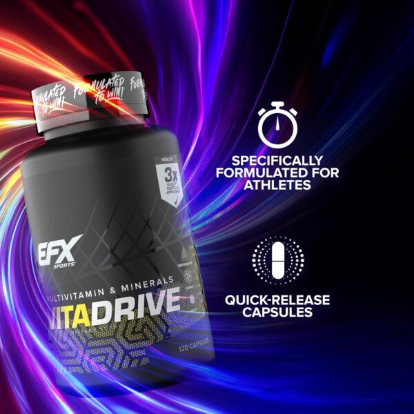 EFX Sports Vita Drive | Multivitamin Formulated for Athletes | Complex of Vitamins, Minerals, Micronutrients, & Antioxidants | 30 Servings, 120 Capsules