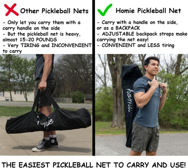 Homie Portable Pickleball Net Set with 4 Paddles, 4 Balls, Backpack Carrying Bag, 22 FT Regulation Size, Easy Setup for Outdoor Indoor, Weather Resistant Metal Frame