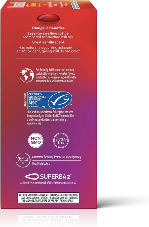 MegaRed Antarctic Krill Oil 500mg Omega 3 Fatty Acid Supplement, Extra Strength EPA & DHA Krill Oil Softgels (90cnt Box), Astaxanthin, Heart Health Supplement with No Fish Oil Aftertaste