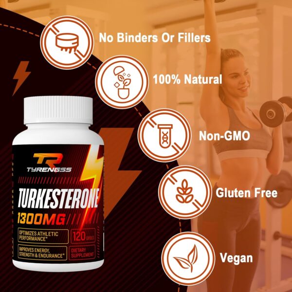 Testosterone Booster, Turkesterone Supplement 1300mg Ultra High Strength (Ajuga Turkestanica Extract Std. to 20% Testosterone), for Athletic Performance & Muscle Mass,120 Capsules
