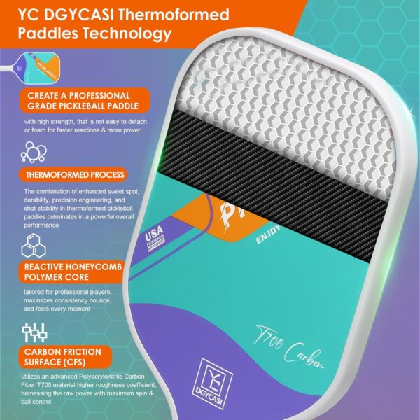 YC DGYCASI 16mm Pickleball Paddles Professional, USAPA Approved, T700 Carbon Fiber Pickleball Paddle Thermoformed, High Grit & Spin, 5.5” Elongated Handle, Handle Girth 4.25”, 8.3oz, with Cover Case