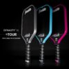 Franklin Sports Pro Pickleball Paddles - FS Tour Series Raw Carbon Fiber T700 - USA Pickleball Approved - Unibody Epoxy Resin Injected Edge - Dynasty + Tempo - 14mm/16mm Core - Gray, Blue + Pink