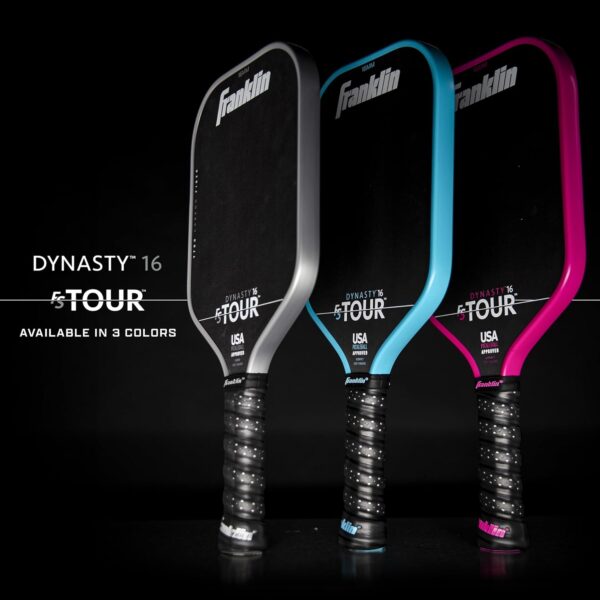Franklin Sports Pro Pickleball Paddles - FS Tour Series Raw Carbon Fiber T700 - USA Pickleball Approved - Unibody Epoxy Resin Injected Edge - Dynasty + Tempo - 14mm/16mm Core - Gray, Blue + Pink
