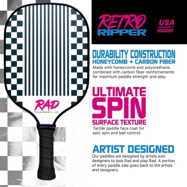 716SPwO5lZL._AC_SL1080_.jpg RAD Pickleball Paddle Retro Ripper – USAPA Approved Pickleball Racket – Fiberglass Surface with Spin Grit Tech – Carbon Fiber Pickleball Paddle for Power & Control – Indoor & Outdoor