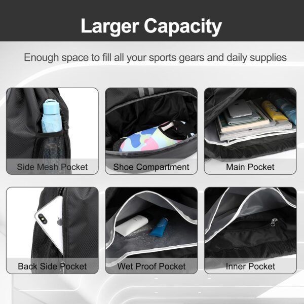 Hoedia Sports Drawstring Backpack - String Swim Gym Bag with Shoes Compartment and Wet Proof Pocket for Women&Men