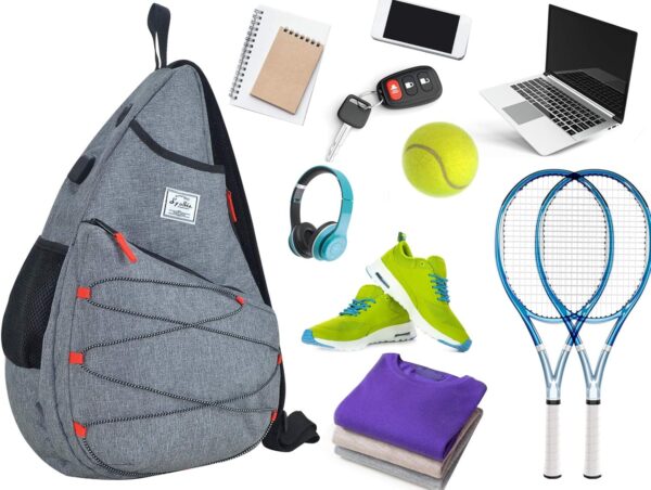 Tennis Bag for Men Women, Racquetball Pickleball Paddle Squash Sling Bags Crossbody Sports Backpack Adult with USB Charge Port