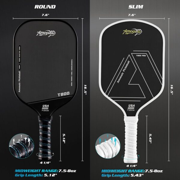 Carbon Fiber Pickleball Paddle, 16MM T800 Thermoformed Pickleball Paddles for Spin, Power & Control Pickleball Racket with Cover & Eraser, Gift for Professional & Intermediate Players