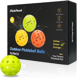 Outdoor Pickleball Balls, 4 Pack| 12 Pack 40 Holes Premium Pickle Balls 2024 Quiet Pickleballs for All Levels Sport Durable and High Visibility Ball Usapa Standard
