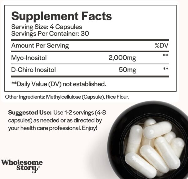 Wholesome Story Myo-Inositol & D-Chiro Inositol Supplement for Women | Fertility Supplements for Hormonal Balance & Ovarian Health Support | Myoinositol | Ideal 40:1 Ratio | 30 Servings