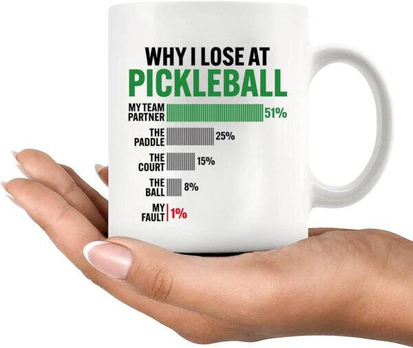 Why I Lose at Pickleball Pickleball Gifts for Player Pickleball Lover Grandpa Grandma Mom DadNovelty Drinkware Ceramic Mug 11 oz White