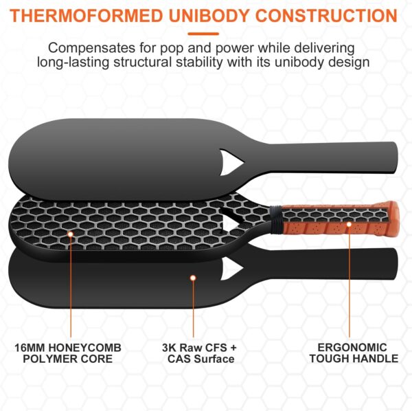Carbon Fiber Pickleball Paddle with Aero Throat, USAPA Approved Pickleball Racket for Power & Control, Polymer Honeycomb Core, Textured Carbon Grit Surface, Pickle Ball Paddles