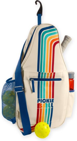 STEEL MILL AND CO. Pickleball Bags for Ladies and Men, Unisex Pickleball Bag Holds 4 Pickleball Paddles, Adjustable Sling Bag with Fence Hook and Water Bottle Holder