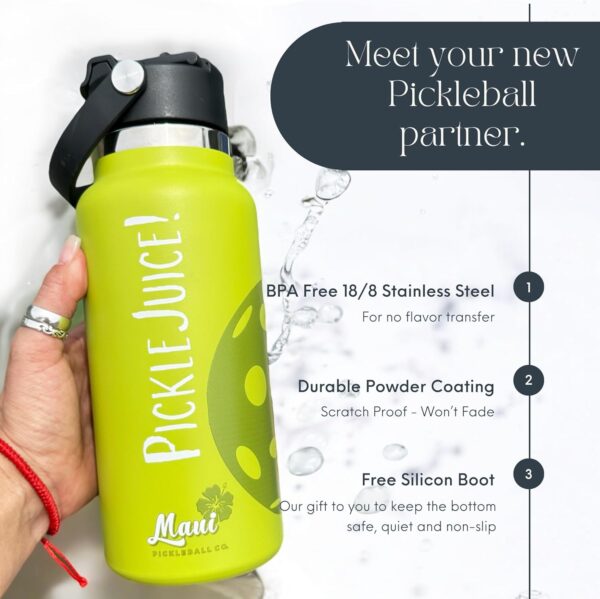 Maui Pickleball Co.™ Pickleball Water Bottle 32oz Best Pickleball Accessories Insulated Stainless Steel Water Bottle Funny PickleBall Gift Pickleball Accessories Unique Sip/Straw Lid