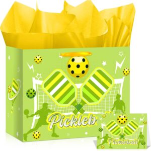 LUUFILx Pickleball Gift Bag Pickleball Birthday Goodie Bag with Greeting Card and Tissue Paper for Pickleball Party Favor Bags Wrapping Paper Bag for Pickleball Party Decorations
