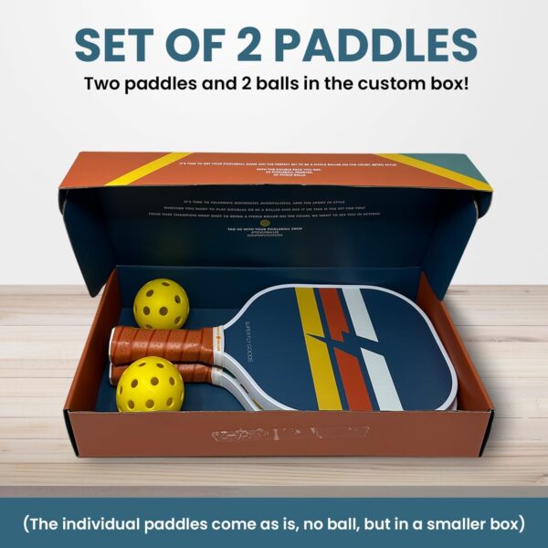 Picklebal Paddle Set of 2 Pickleball Paddles and 2 Balls Association Approved Rackets Honeycomb Core, Fiberglass Exterior, Comfort Grip Premium & Lightweight