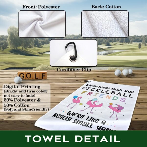 We are More Than Just Pickleball Friends Polyester and Cotton Blend Printed Sport Towel with Clip, Pickleball Gift for Pickleball Lover, Funny Flamingo Pickleball Accessories for Men Women,