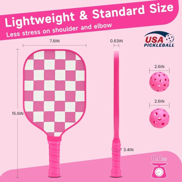 Pink Pickleball Paddles Set of 2, USAPA Approved Fiberglass Pickle Ball Set with 2 Cute Lightweight Pickleball Rackets, 2 Indoor &2 Outdoor Balls, 1 Pickleball Bag for Women, Beginner, Youth