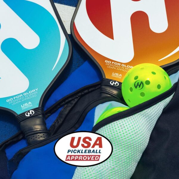 Set of 2 Paddles with 4 PICKLEBALLS and Carrying Bag, Fiberglass Surface Pickleball Paddles - Durable Pickleball Paddles Set for 2 - Pickleball Bundle