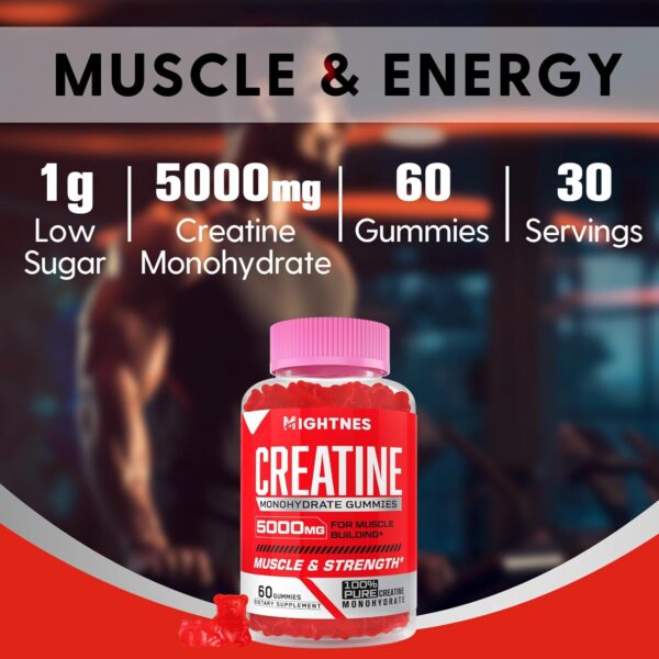 Creatine Monohydrate Gummies for Men & Women - Creatine Pre-Workout Gummies with Taurine & Vitamin B6 B12 for Maximum Strength, Muscle, Energy, Endurance & Focus, Organic, Vegan - 120 Count