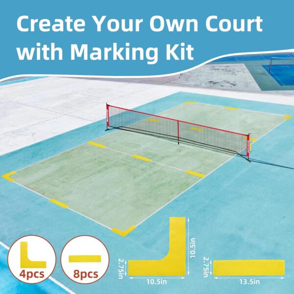 Pickleball Net, 22 FT Pickleball Net for Driveway, Regulation Size Portable Pickle Ball Net for Outdoor Backyard, Steady Metal Frame with Court Marker, Ball Holder, 4 Pickleballs & Carry Bag