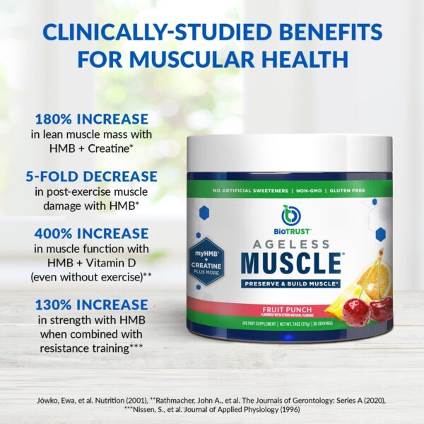 BioTrust Ageless Muscle Builder - Creatine HMB Powder with Vitamin D3 & Betaine - Build & Preserve Naturally Declining Muscle Mass & Strength - Fruit Punch, 30 Servings