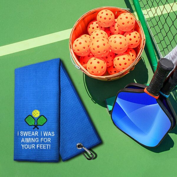 I Swear I Was Aiming for Your Feet Embroidered Pickleball Towel with Clip, Pickleball Player Gift, Birthday Retirement Gifts for Pickleball Lover Pickleball Fan, Pickleball Gifts for Men Women