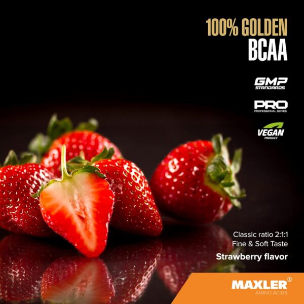 Maxler 100% Golden BCAA Powder - Intra & Post Workout Recovery Drink for Accelerated Muscle Recovery & Lean Muscle Growth - 6 g Vegan BCAAs Amino Acids - 60 Servings - Strawberry
