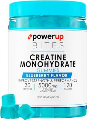 Creatine Monohydrate Gummies Blueberry for Men & Women, 100% Creatine Blueberry Gummies, 5g per Serving + Vegan, Sugar Free + Strength, Energy, Muscle & Booty Gain - 120 Count
