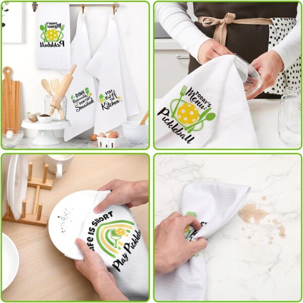 Vansolinne Pickleball Gift Christmas Pickle Ball Gift Kitchen Towels Set of 4 Dish Towels White Kitchen Hand Towels Kit Novelty Gifts for Sports Player Coach Teacher Dad Mom