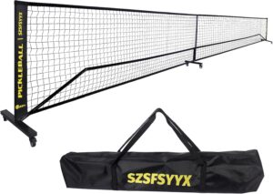 Movable Deluxe Heavy Duty Pickleball Net with Wheels,22 FT Regulation Size Including Carrying Bag,Sturdy Metal Stand and Upgraded PE Nets, Perfectly Straight, Suitable for Indoor Outdoor