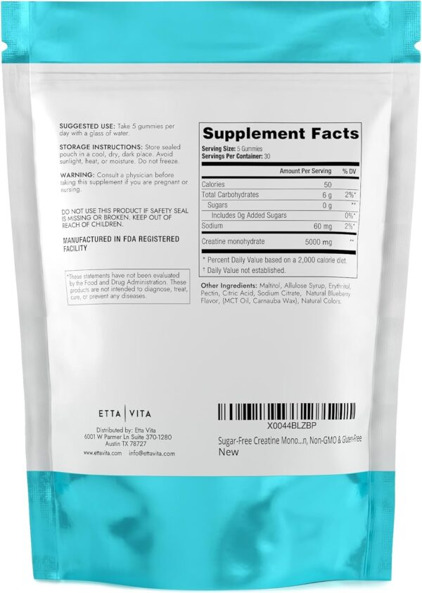 Sugar-Free Creatine Monohydrate Gummies (5g Per Packet) - Potent Creatine Gummies for Men & Women, Supplement for Muscle Support, Cellular Energy, Cognitive Function - Non-GMO, Gluten-Free, Vegan