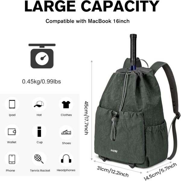 G4Free Tennis Bag, Tennis Backpack for Men & Women, Holds Tennis Pickleball Badminton Squash Rackets, Lightweight Backpack for Sports, Travel, Hiking