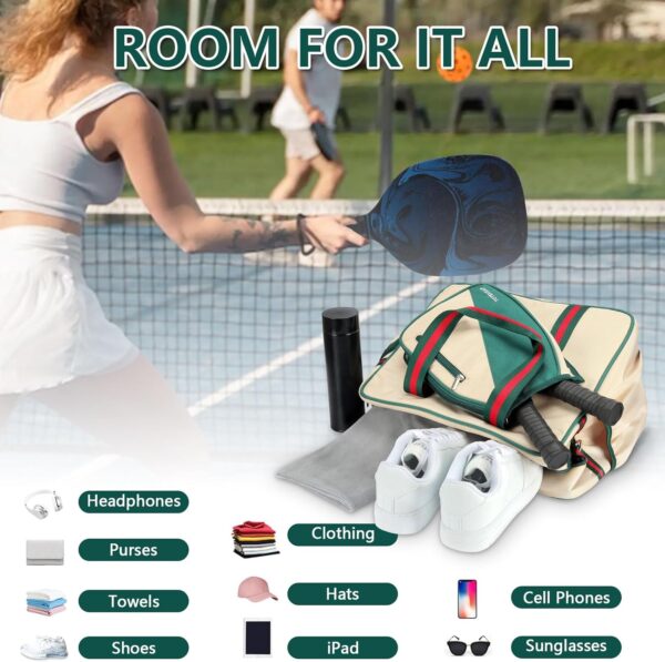 Pickleball Bags for Women with Shoe Compartment, Stylish Vintage Pickleball Totes with Zipper & Shoulder Strap