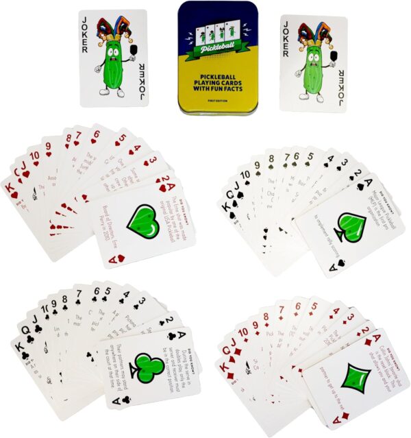Pickleball Playing Cards with Fun Facts: Standard 52 Card Deck, Great Gift for All Ages 96+ (Unisex, Green)