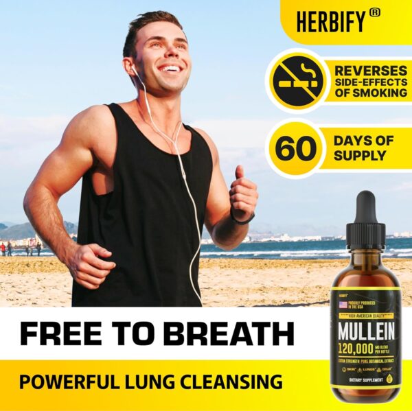 HERBIFY Mullein Drops - Lung Cleanse - Leaf Extract - Powerful Mullein for Immune Support,Detox & Respiratory Support - Made in USA - Lung Cleanse for Smoker - 4 Oz