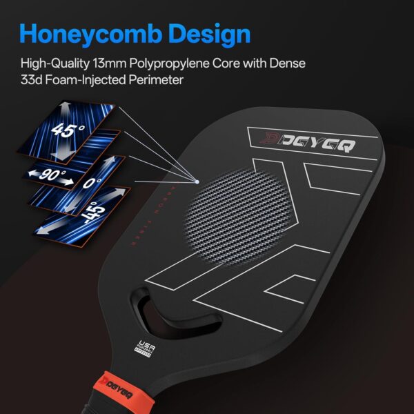 Pickleball Paddles, Carbon Fiber Pickleball Paddle with a 13mm Polypropylene Honeycomb Core, Increased Power and Spin - USAPA Approved