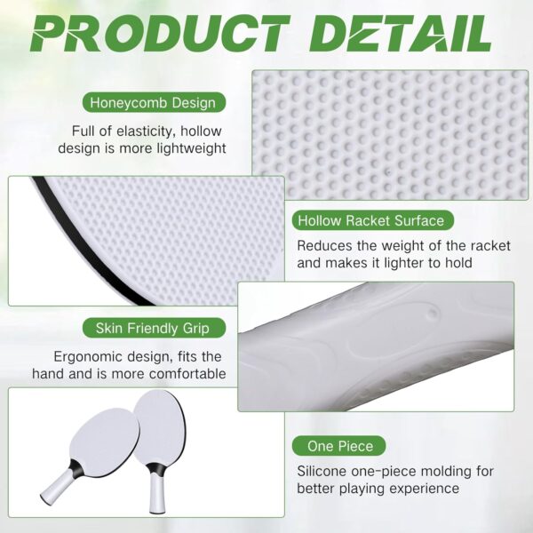 Junkin 8 Pieces Table Tennis Paddles Kit Professional Rackets Set Portable Composite Rubber Table Tennis Racquets with 8 Balls for Indoor and Outdoor, Gray