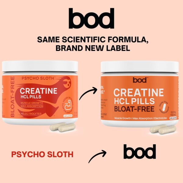 BOD Creatine Capsules HCL Pills for Muscle Support, Endurance, No Bloat, No Load, Monohydrate Micronized Alternative, Unflavored Creatine for Women and Men, Vegan, Keto, 150 Capsules, 75 Servings
